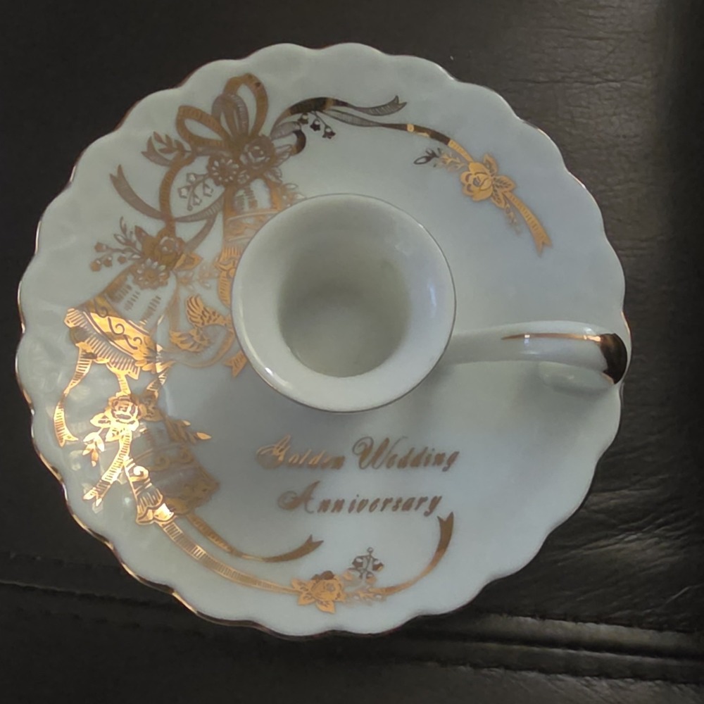 Porcelain candle holder, Lefton China 50th Golden Wedding Anniversary Set of 2